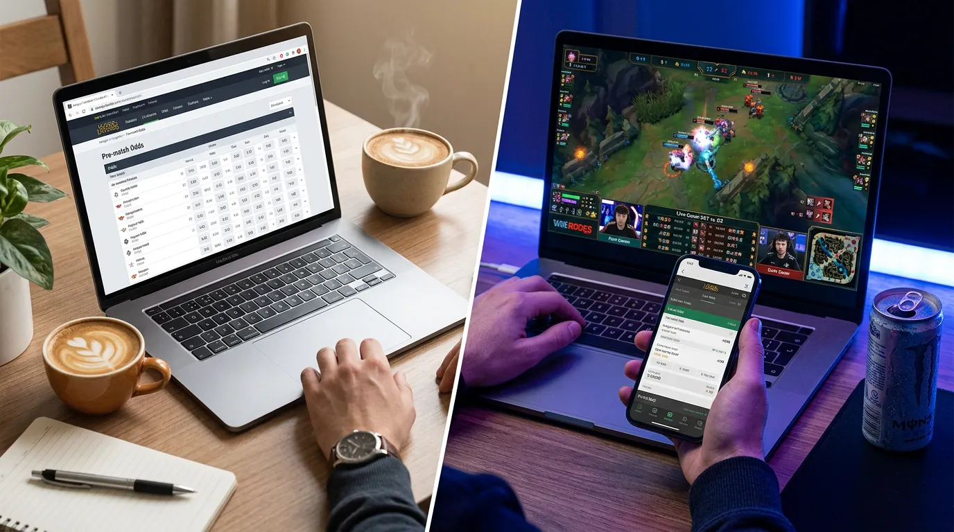 Comparação entre apostas pré-jogo e ao vivo em League of Legends